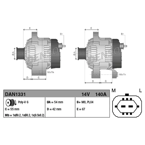 Alternátor DENSO DAN1331 - obr. 3