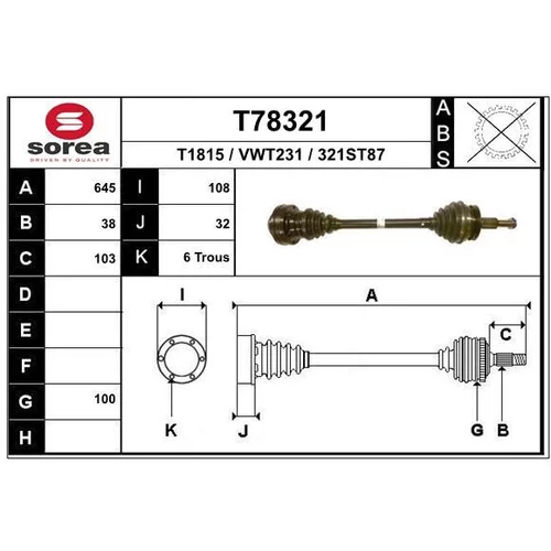 Hnací hriadeľ EAI T78321