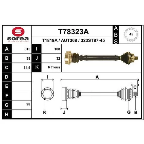 Hnací hriadeľ EAI T78323A