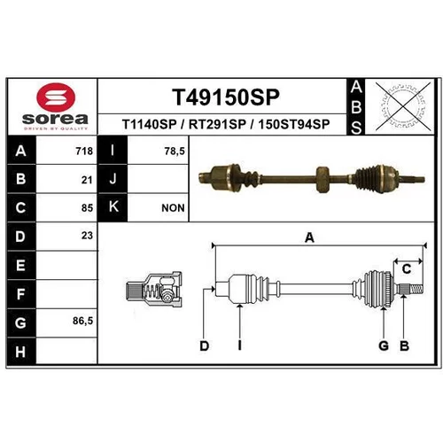 Hnací hriadeľ EAI T49150SP