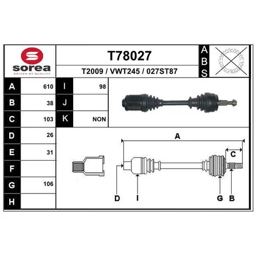 Hnací hriadeľ EAI T78027