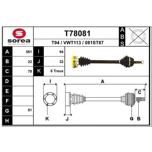 Hnací hriadeľ EAI T78081