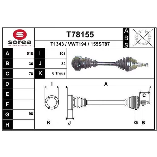 Hnací hriadeľ EAI T78155