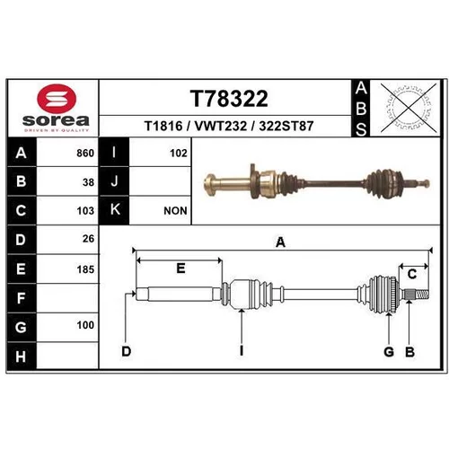 Hnací hriadeľ EAI T78322