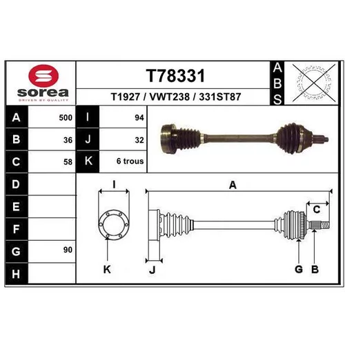 Hnací hriadeľ EAI T78331