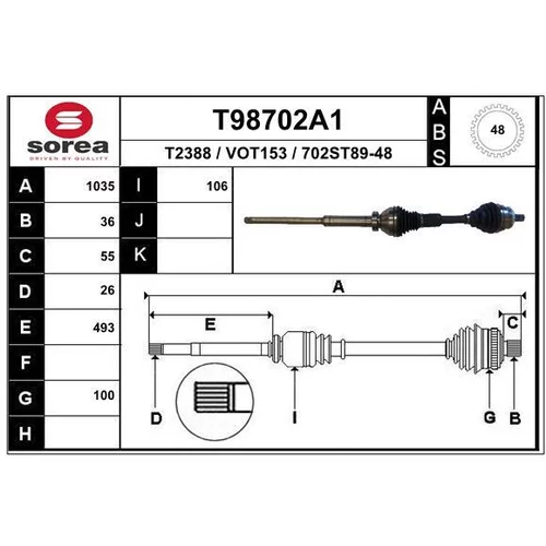 Hnací hriadeľ EAI T98702A1