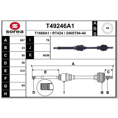 Hnací hriadeľ EAI T49246A1