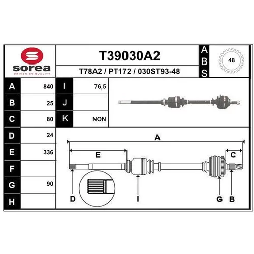 Hnací hriadeľ EAI T39030A2