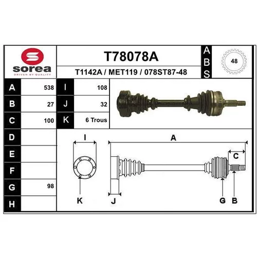 Hnací hriadeľ EAI T78078A