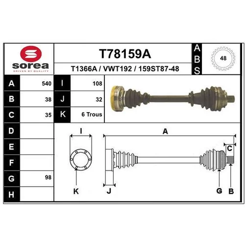 Hnací hriadeľ EAI T78159A