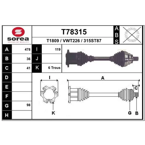 Hnací hriadeľ EAI T78315