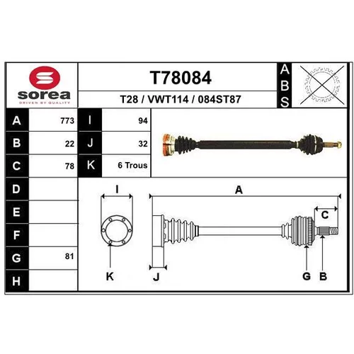 Hnací hriadeľ EAI T78084