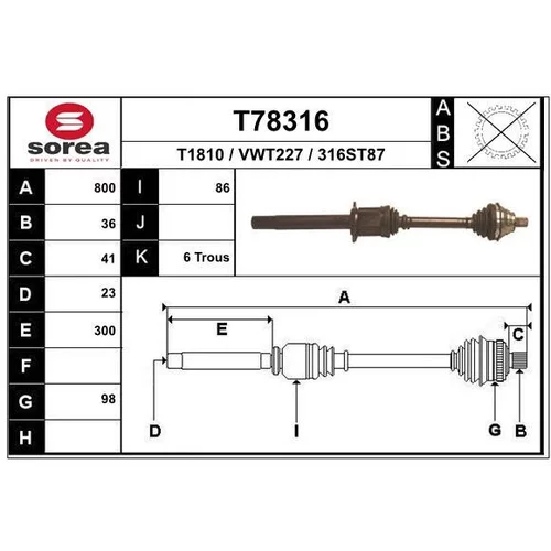 Hnací hriadeľ EAI T78316