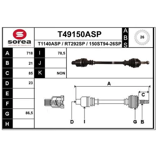 Hnací hriadeľ EAI T49150ASP