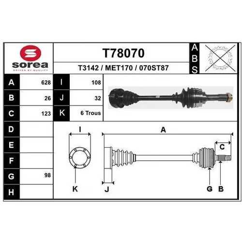 Hnací hriadeľ EAI T78070