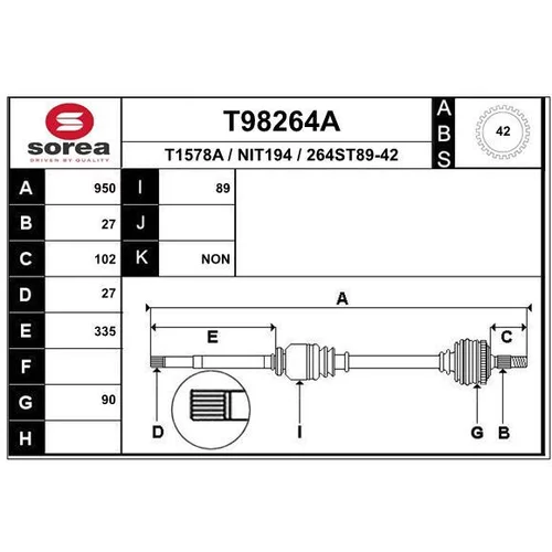 Hnací hriadeľ EAI T98264A