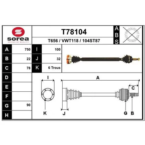 Hnací hriadeľ EAI T78104