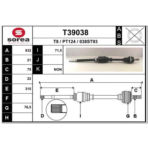 Hnací hriadeľ EAI T39038