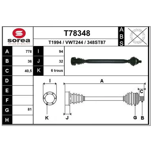 Hnací hriadeľ EAI T78348