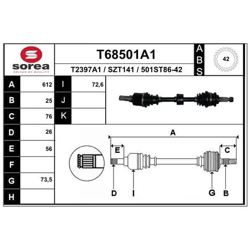 Hnací hriadeľ EAI T68501A1