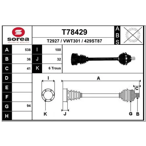 Hnací hriadeľ EAI T78429