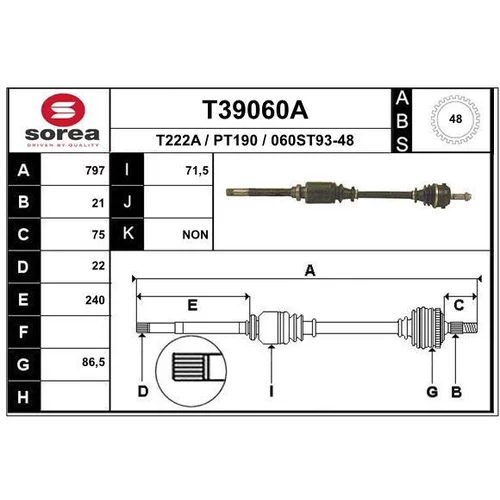 Hnací hriadeľ EAI T39060A