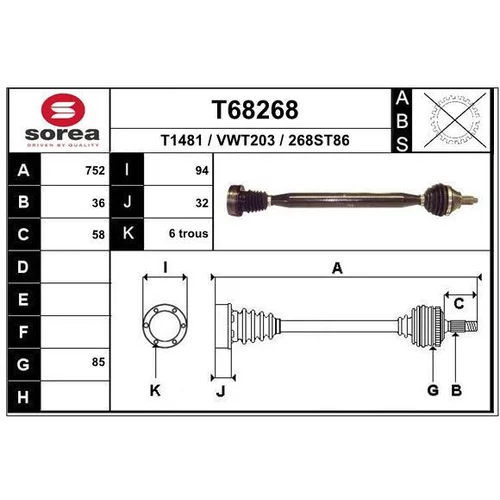 Hnací hriadeľ T68268 /EAI/