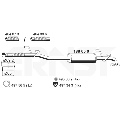 Stredný tlmič výfuku ERNST 188050