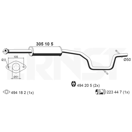 Stredný tlmič výfuku ERNST 305105