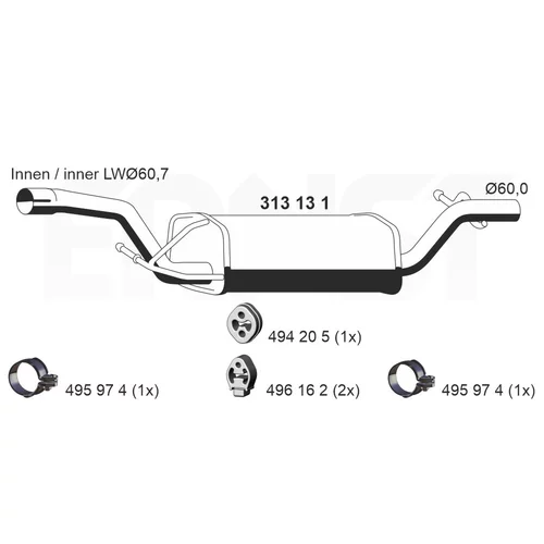 Stredný tlmič výfuku ERNST 313131