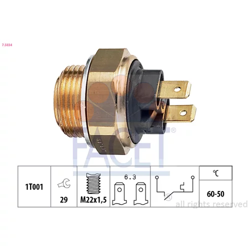 Teplotný spínač ventilátora chladenia FACET 7.5034