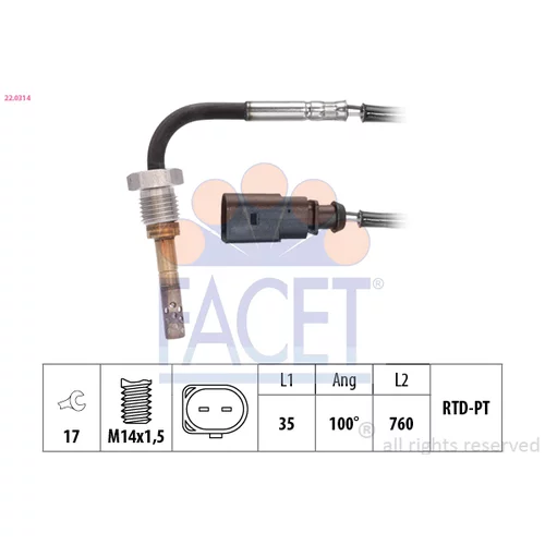 Snímač teploty výfukových plynov FACET 22.0314
