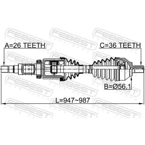 Hnací hriadeľ 2714-S40RH /FEBEST/ - obr. 1