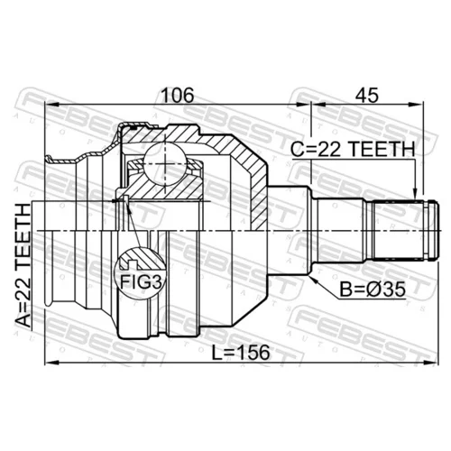 Sada kĺbov hnacieho hriadeľa FEBEST 1011-T255LH - obr. 1