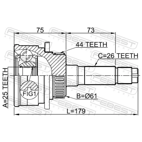 Sada kĺbov hnacieho hriadeľa FEBEST 0510-B25A44 - obr. 1