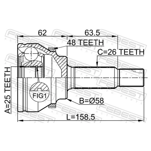 Sada kĺbov hnacieho hriadeľa 0110-AZT250A48 /FEBEST/ - obr. 1