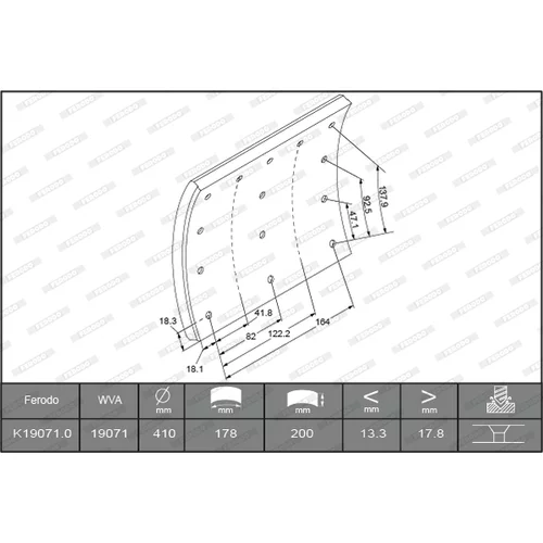 Sada brzd. oblož., Bubn. brzda K19071.0-F2020 /FERODO/ - obr. 2