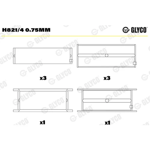 Ložisko kľukového hriadeľa GLYCO H821/4 0.75mm