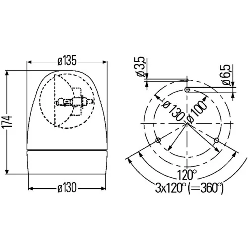 Výstražný otočný maják 2RL 007 337-011 /HELLA/ - obr. 2