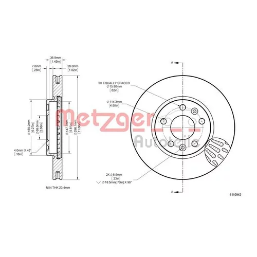 Brzdový kotúč METZGER 6110942 - obr. 1