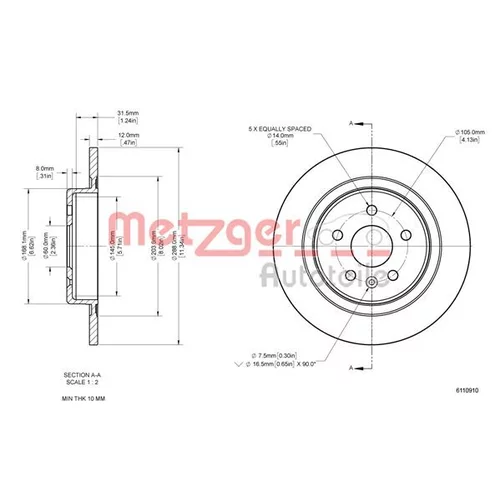 Brzdový kotúč METZGER 6110910 - obr. 1