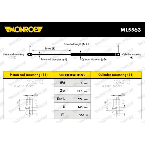 Plynová vzpera, kapota motora MONROE ML5563 - obr. 6