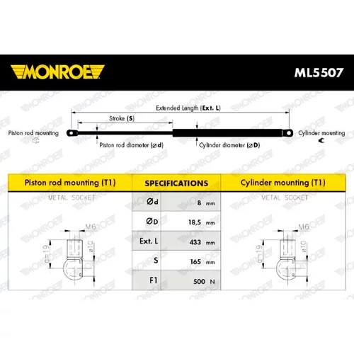 Pneumatická pružina, Batožinový/nákladný priestor MONROE ML5507 - obr. 2