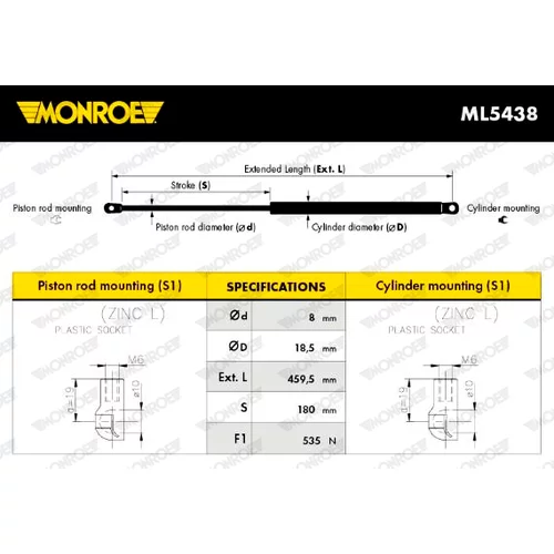 Plynová vzpera, kapota motora MONROE ML5438 - obr. 7