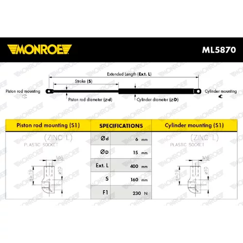 Plynová vzpera, kapota motora MONROE ML5870 - obr. 7