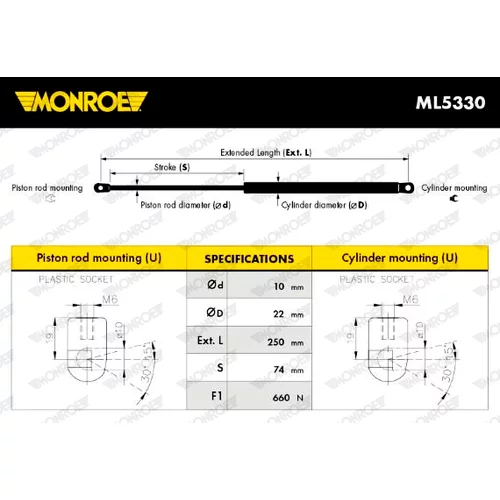 Plynová vzpera, kapota motora MONROE ML5330 - obr. 7