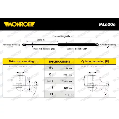 Plynová vzpera, kapota motora MONROE ML6006 - obr. 6