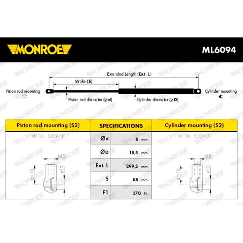 Pneumatická pružina, Batožinový/nákladný priestor MONROE ML6094 - obr. 1