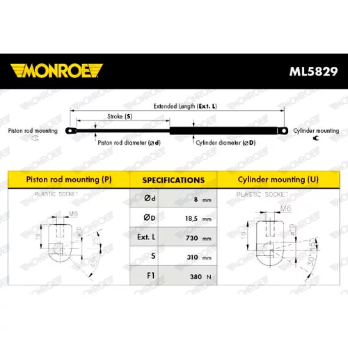 Plynová vzpera, kapota motora MONROE ML5829 - obr. 7