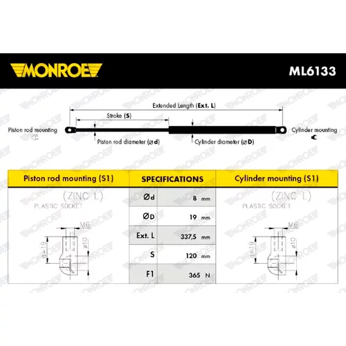 Pneumatická pružina, Batožinový/nákladný priestor MONROE ML6133 - obr. 7